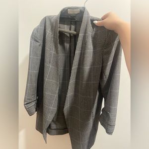 Aritzia Babaton Power Blazer Grey Blue Plaid